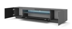 Homlando TV skrinka AURA 200 cm univerzálna, závesná alebo stojaca s LED osvetlením grafitový lesk