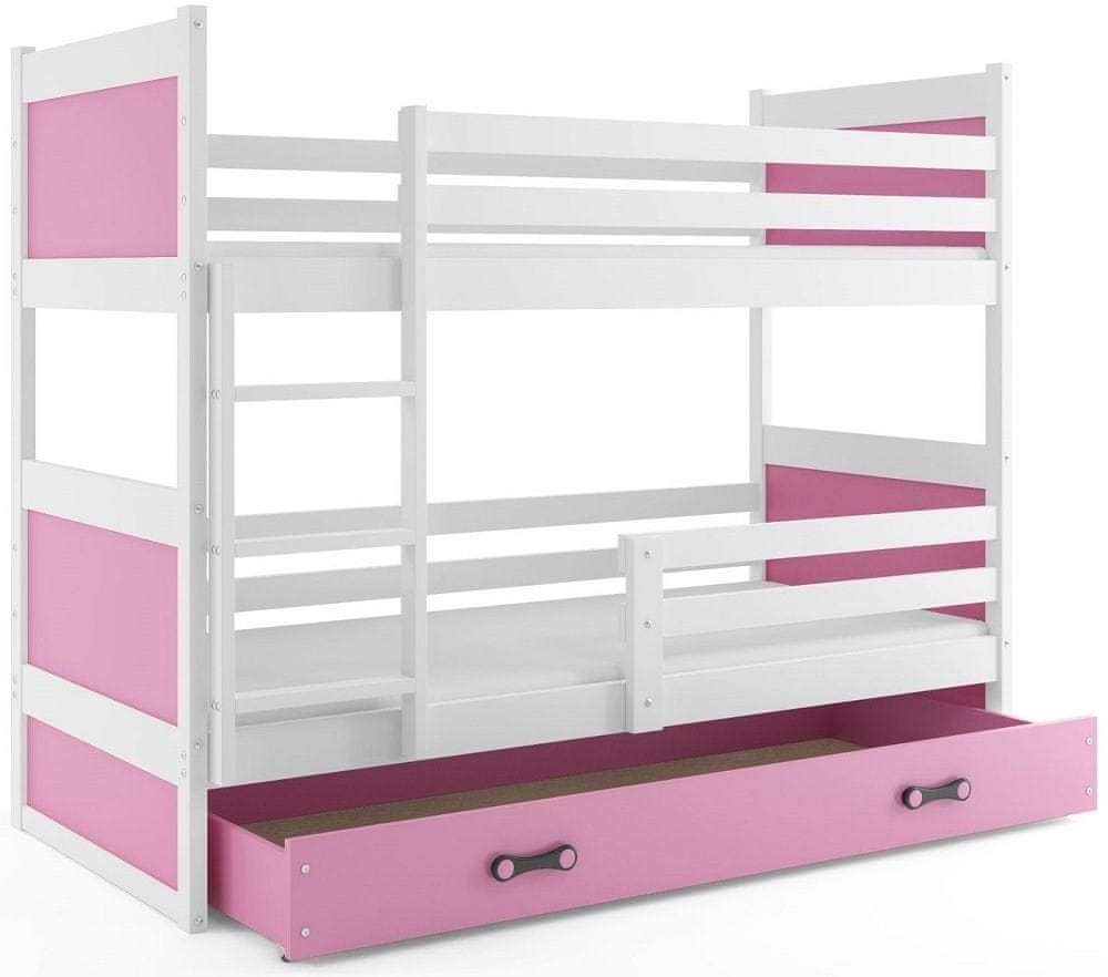 eoshop Poschodová posteľ RICO 80x190 cm, biela / ružová (Voľba matraca: Penový matrac)