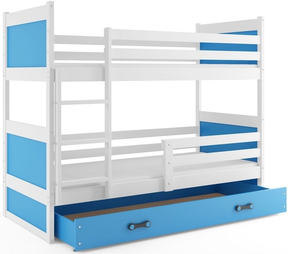 eoshop Poschodová posteľ RICO 80x190 cm, biela / modrá (Voľba matraca: Penový matrac)