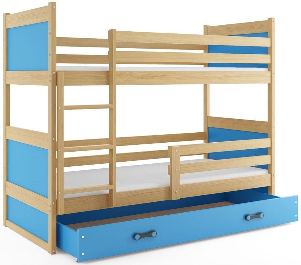 eoshop Poschodová posteľ RICO 80x190 cm, borovica/modrá (Voľba matraca: Penový matrac)