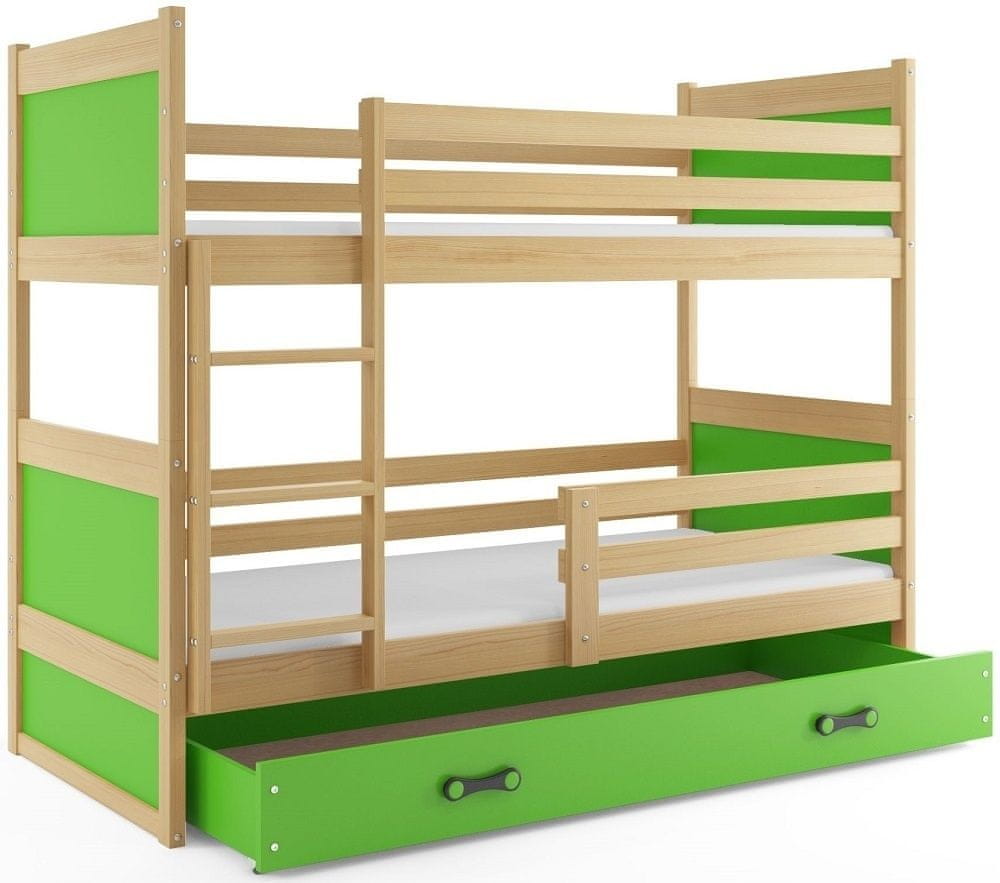 eoshop Poschodová posteľ RICO 80x190 cm, borovica/zelená (Voľba matraca: Penový matrac)