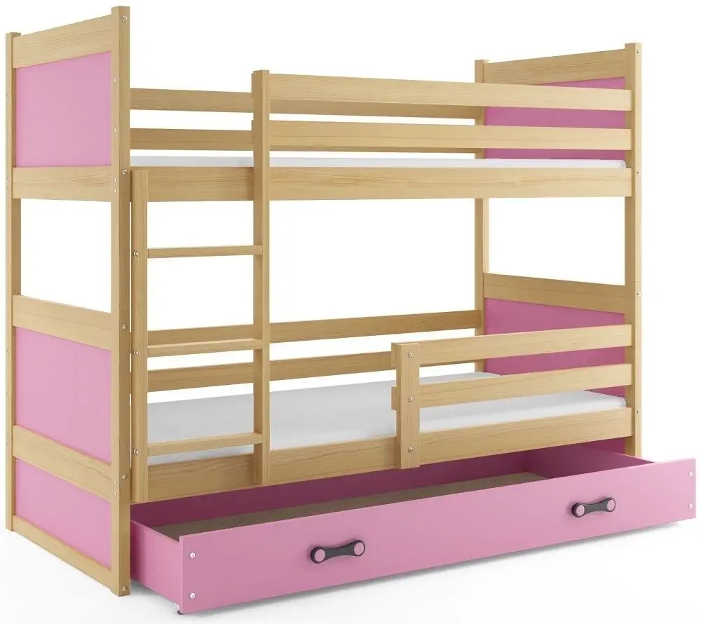 eoshop Poschodová posteľ RICO 80x160 cm, borovica/ružová (Voľba matraca: Penový matrac)