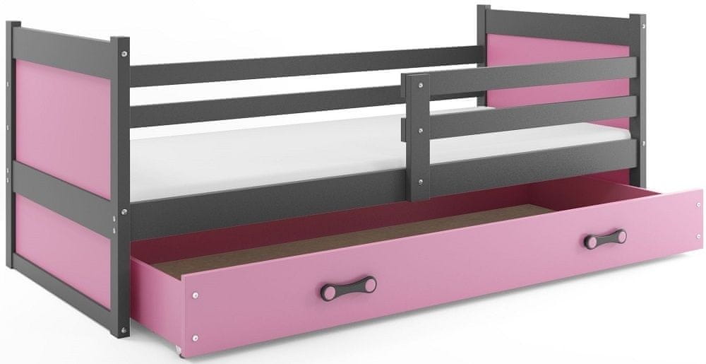 eoshop Detská posteľ RICO 1 80x190 cm, grafitová/ružová (Voľba matraca: Penový matrac)