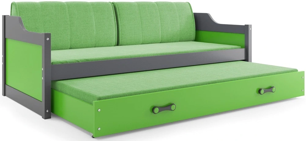 eoshop Detská posteľ s prístelkou DAVID 80x190 cm, grafitová/zelená (Voľba matraca: Penový matrac)