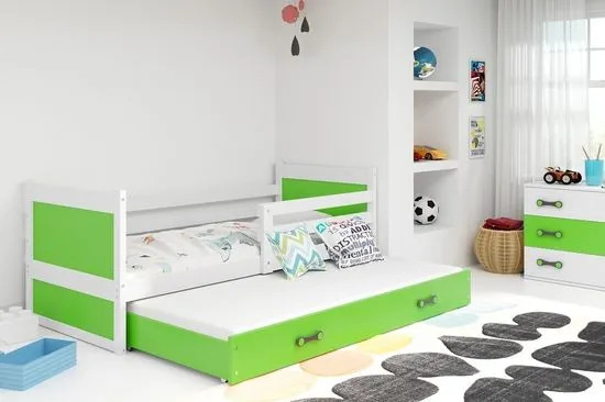 eoshop Detská posteľ s prístelkou RICO 2 80x190 cm, biela / zelená (Voľba matraca: Penový matrac)