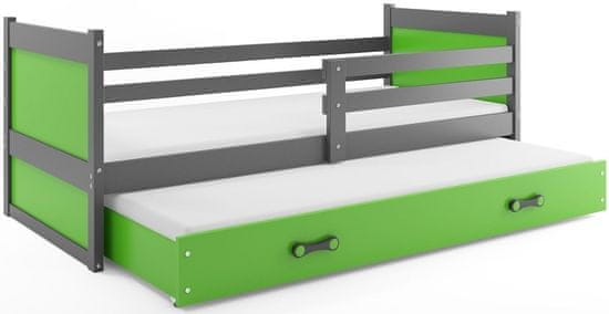 eoshop Detská posteľ s prístelkou RICO 2 80x190 cm, grafitová/zelená (Voľba matraca: Penový matrac)