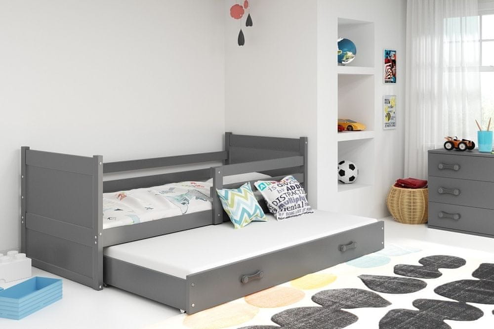 eoshop Detská posteľ s prístelkou RICO 2 90x200 cm, grafitová/grafitová (Voľba matraca: Penový matrac)