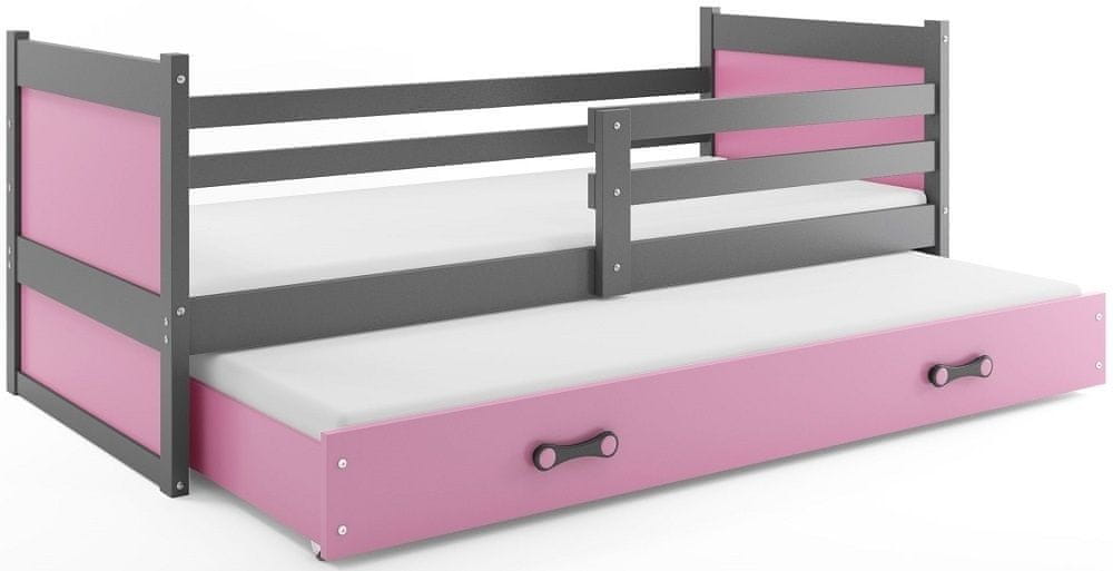 eoshop Detská posteľ s prístelkou RICO 2 80x190 cm, grafitová/ružová (Voľba matraca: Penový matrac)