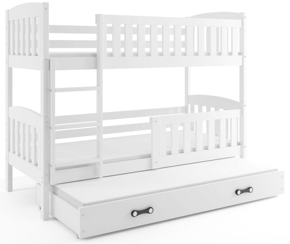 eoshop Poschodová posteľ s prístelkou KUBUS 3 80x190 cm, biela/biela (Voľba matraca: Penový matrac)