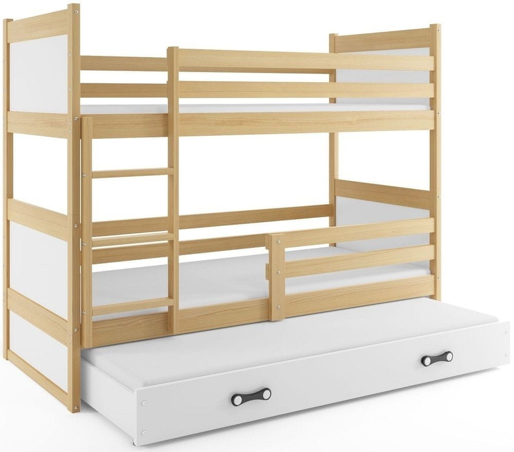 eoshop Poschodová posteľ s prístelkou RICO 3 80x160 cm, borovica/biela (Voľba matraca: Penový matrac)