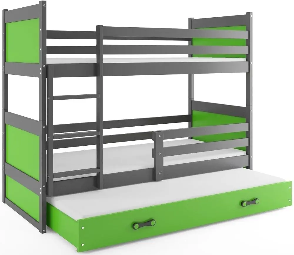 eoshop Poschodová posteľ s prístelkou RICO 3 80x190 cm, grafitová/zelená (Voľba matraca: Penový matrac)
