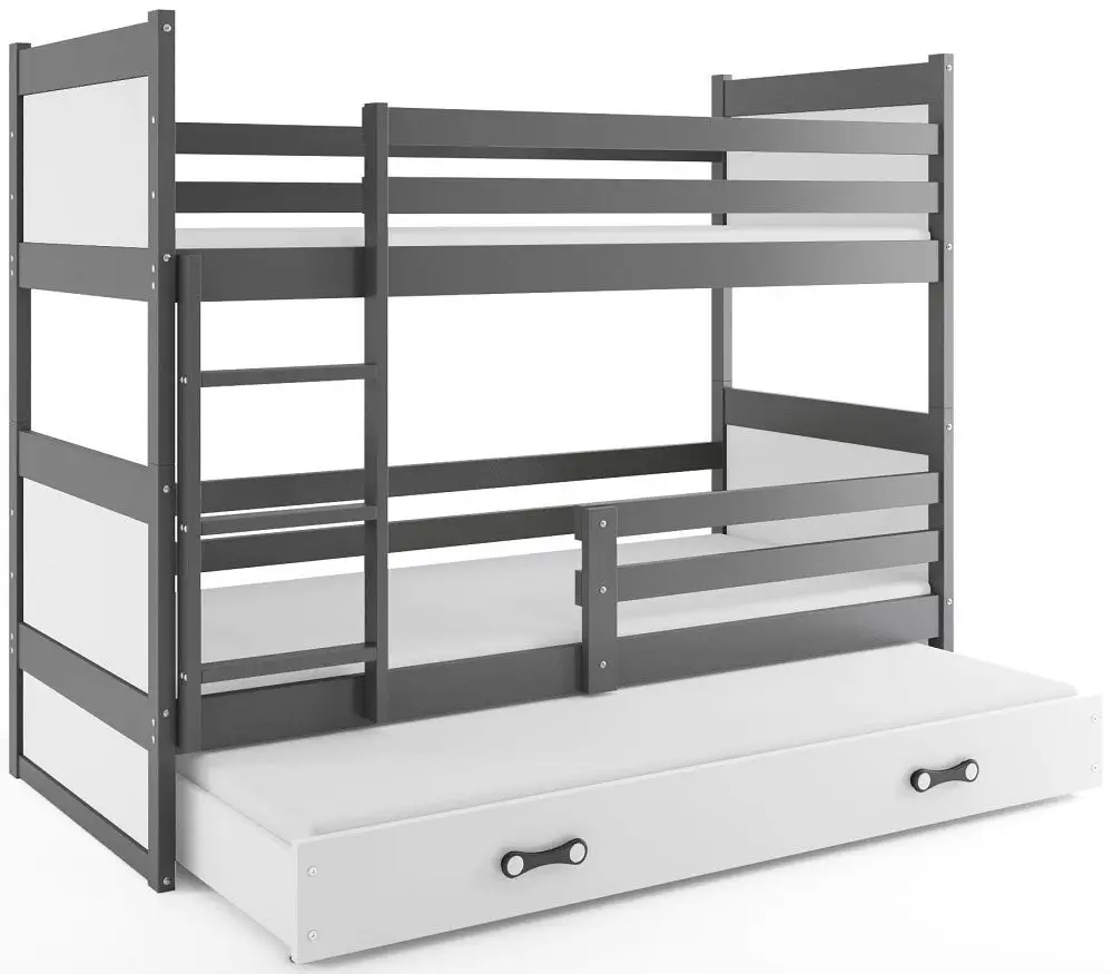 eoshop Poschodová posteľ s prístelkou RICO 3 80x160 cm, grafitová/biela (Voľba matraca: Penový matrac)