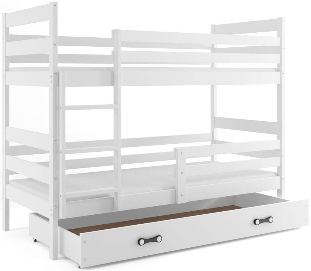 eoshop Poschodová posteľ ERYK 90x200 cm, biela/biela (Voľba matraca: Penový matrac)