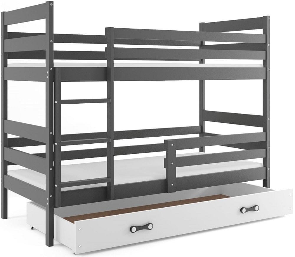 eoshop Poschodová posteľ ERYK 80x160 cm, grafitová/biela (Voľba matraca: Penový matrac)