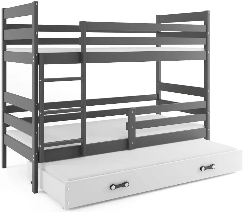 eoshop Poschodová posteľ s prístelkou ERYK 3 80x190 cm, grafitová/biela (Voľba matraca: Penový matrac)