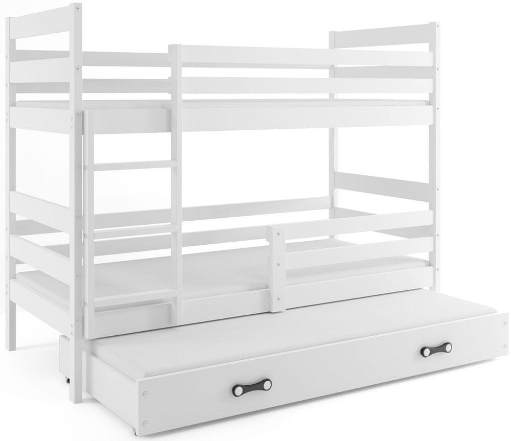 eoshop Poschodová posteľ s prístelkou ERYK 3 80x160 cm, biela/biela (Voľba matraca: Penový matrac)