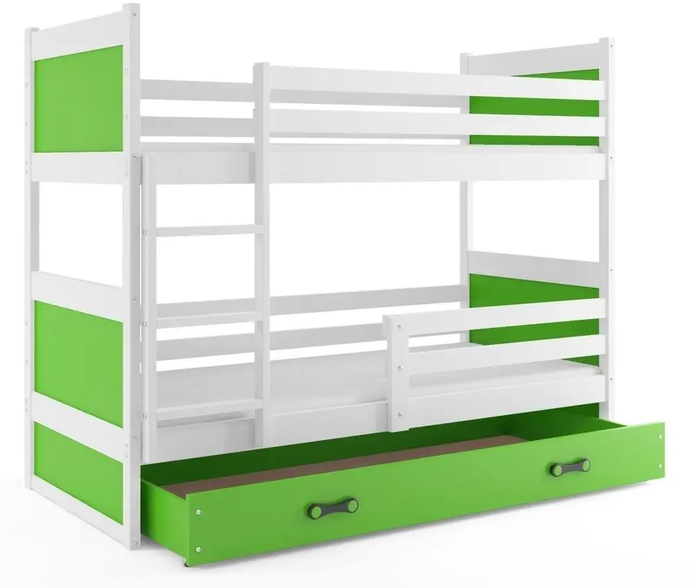 eoshop Poschodová posteľ RICO 80x190 cm, biela / zelená (Voľba matraca: Penový matrac)