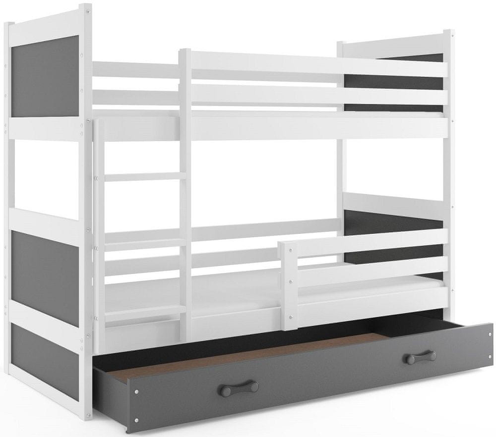 eoshop Poschodová posteľ RICO 80x160 cm, biela/grafitová (Voľba matraca: Penový matrac)