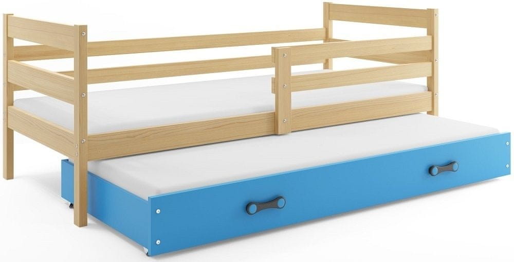 eoshop Detská posteľ s prístelkou ERYK 2 90x200 cm, borovica/modrá (Voľba matraca: Penový matrac)