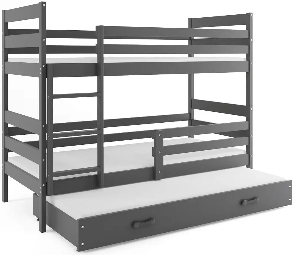 eoshop Poschodová posteľ s prístelkou ERYK 3 80x160 cm, grafitová/grafitová (Voľba matraca: Penový matrac)