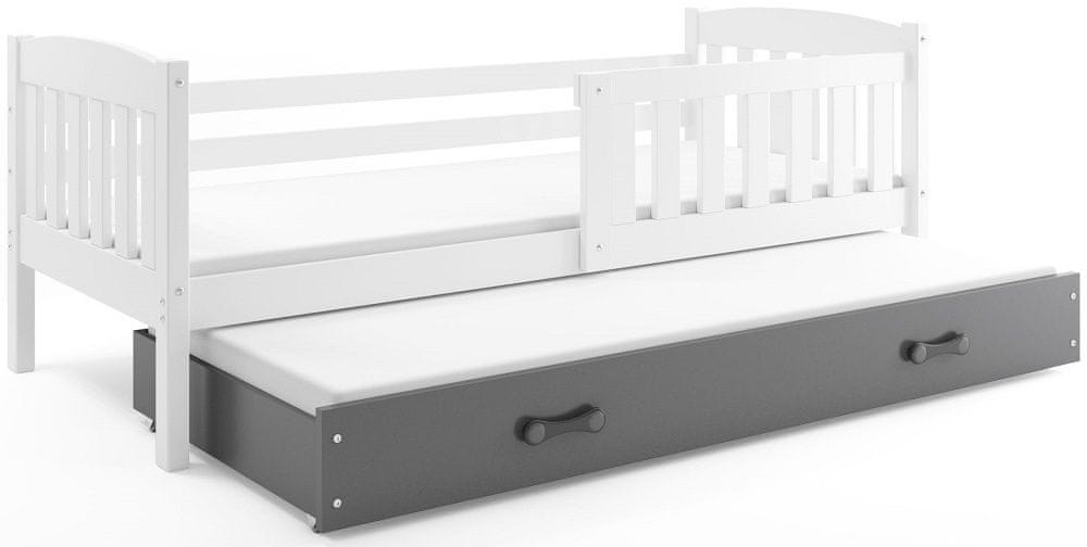 eoshop Detská posteľ s prístelkou KUBUS 2 90x200 cm, biela/grafitová (Voľba matraca: Penový matrac)
