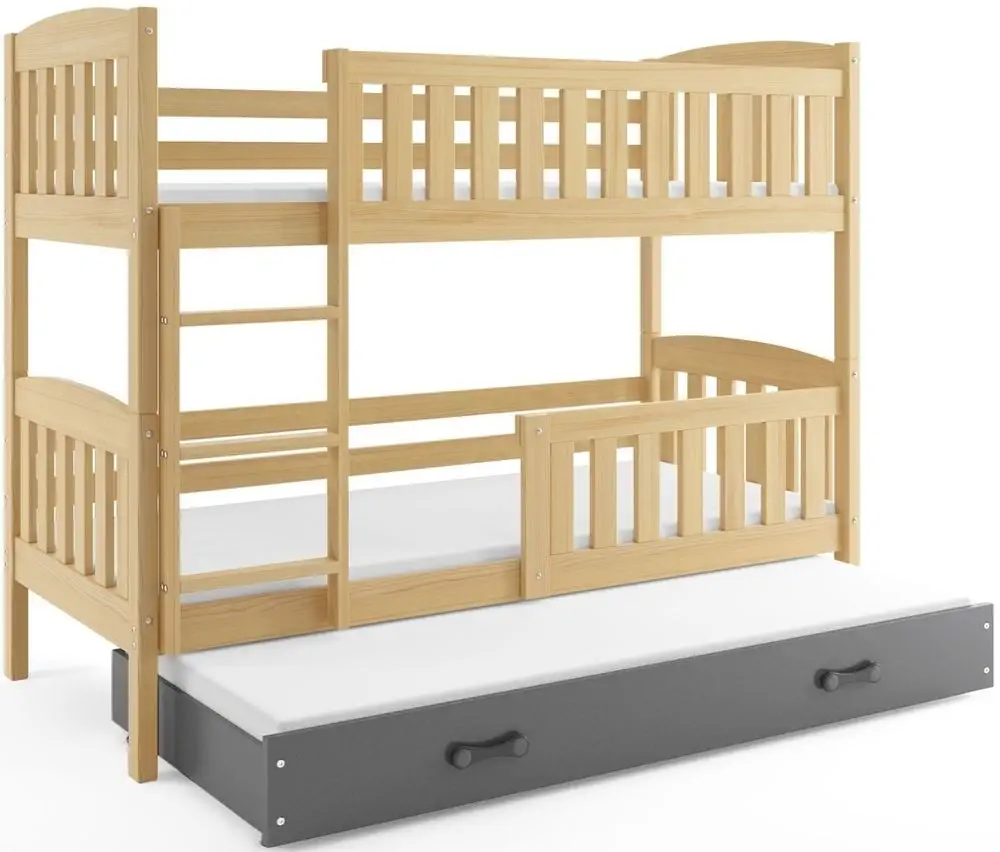 eoshop Poschodová posteľ s prístelkou KUBUS 3 90x200 cm, borovica/grafitová (Voľba matraca: Penový matrac)