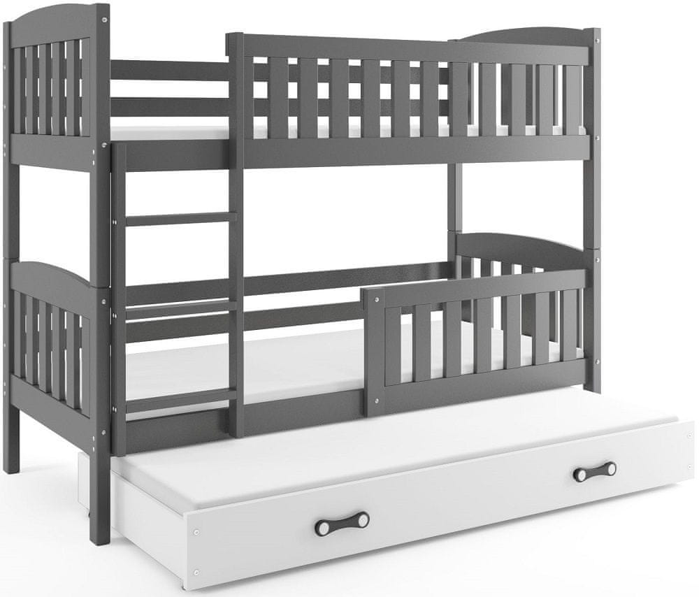 eoshop Poschodová posteľ s prístelkou KUBUS 3 90x200 cm, grafitová/biela (Voľba matraca: Penový matrac)