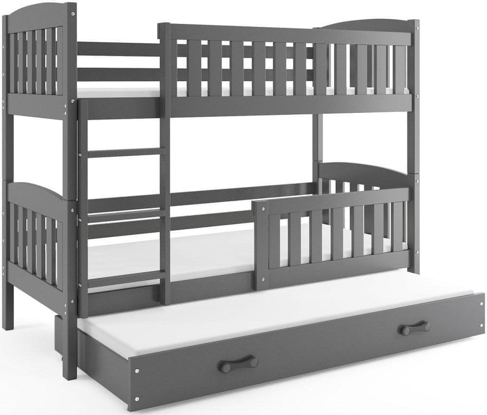 eoshop Poschodová posteľ s prístelkou KUBUS 3 90x200 cm, grafitová/grafitová (Voľba matraca: Penový matrac)