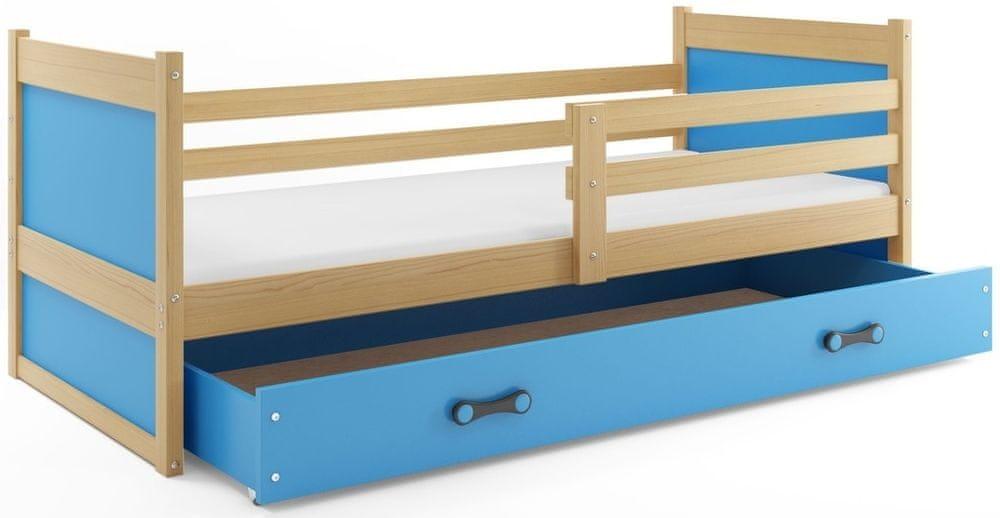 eoshop Detská posteľ RICO 1 90x200 cm, borovica/modrá (Voľba matraca: Penový matrac)