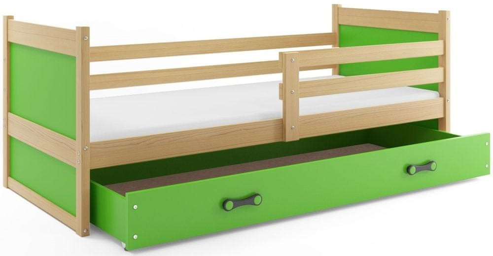 eoshop Detská posteľ RICO 1 90x200 cm, borovica/zelená (Voľba matraca: Penový matrac)