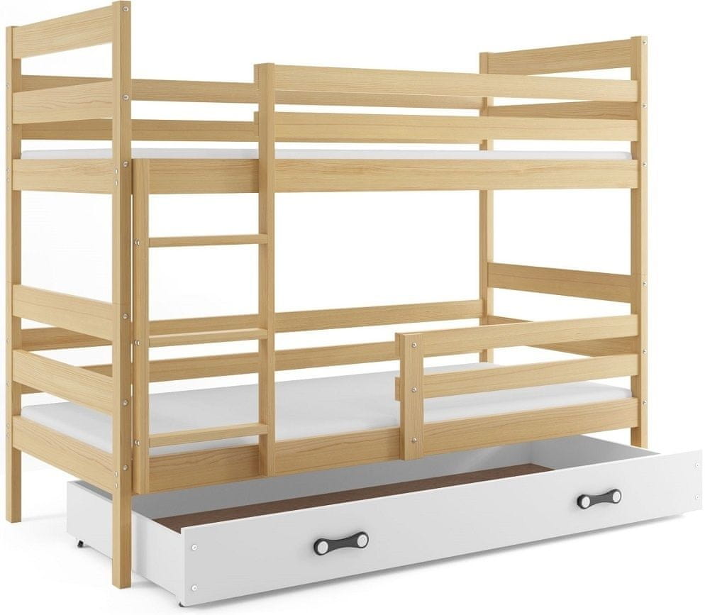 eoshop Poschodová posteľ ERYK 80x160 cm, borovica/biela (Voľba matraca: Penový matrac)