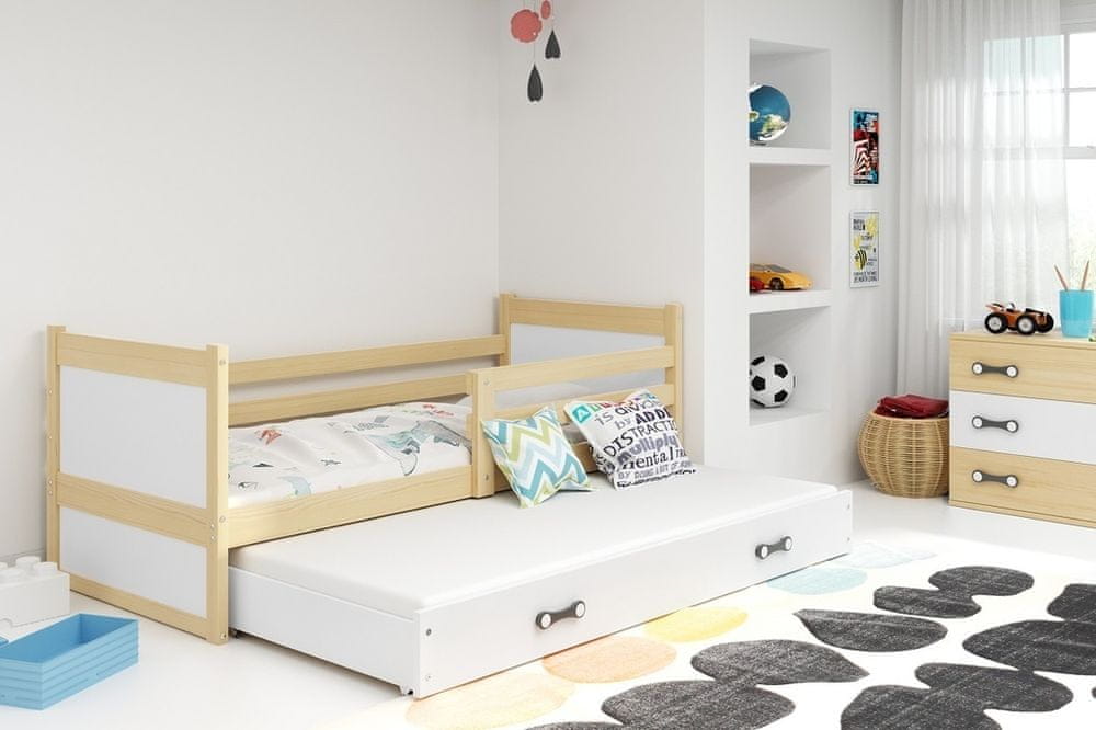 eoshop Detská posteľ s prístelkou RICO 2 80x190 cm, borovica/biela (Voľba matraca: Penový matrac)