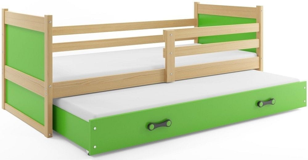 eoshop Detská posteľ s prístelkou RICO 2 90x200 cm, borovica/zelená (Voľba matraca: Penový matrac)
