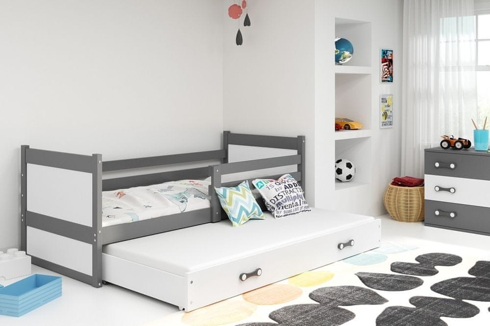 eoshop Detská posteľ s prístelkou RICO 2 90x200 cm, grafitová/biela (Voľba matraca: Penový matrac)
