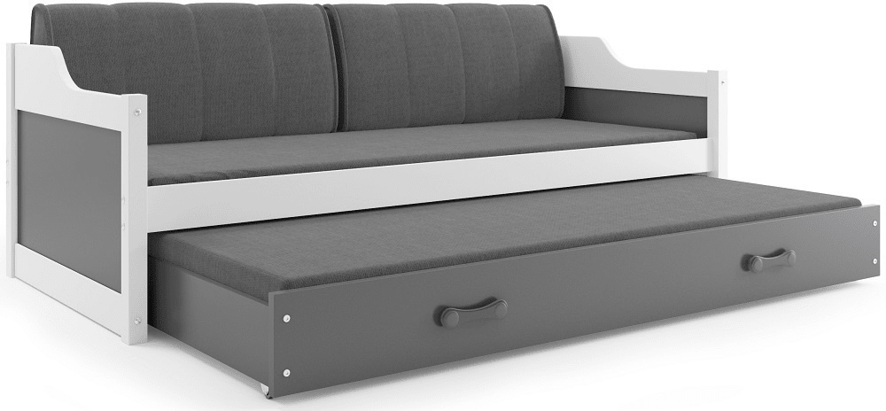 eoshop Detská posteľ s prístelkou DAVID 80x190 cm, biela/grafitová (Voľba matraca: Penový matrac)