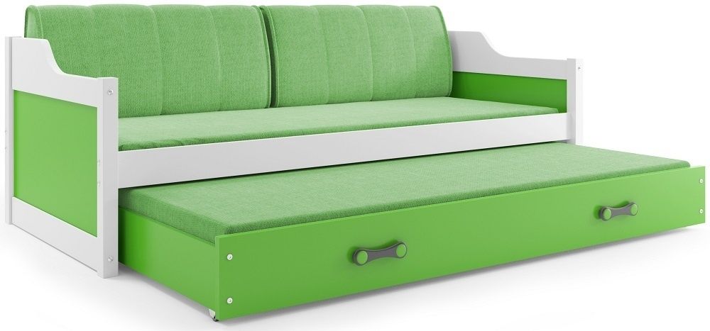 eoshop Detská posteľ s prístelkou DAVID 80x190 cm, biela / zelená (Voľba matraca: Penový matrac)