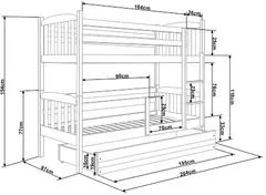 eoshop Poschodová posteľ s prístelkou KUBUS 3 90x200 cm, borovica/grafitová (Voľba matraca: Penový matrac)