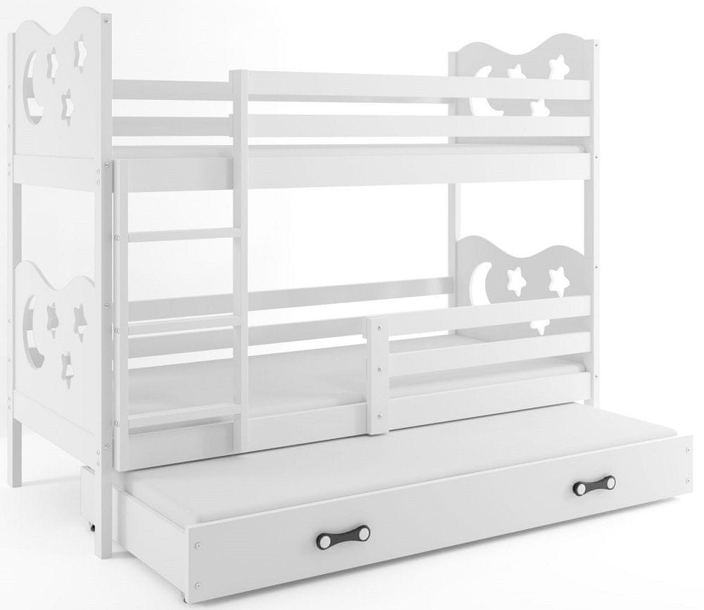 eoshop Poschodová posteľ s prístelkou MIKO 3 80x160 cm, biela/biela - výpredaj (Voľba matraca: Penový matrac)