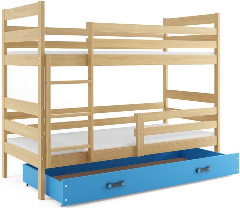 eoshop Poschodová posteľ ERYK 90x200 cm, borovica/modrá (Voľba matraca: Penový matrac)
