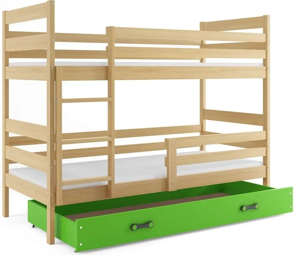 eoshop Poschodová posteľ ERYK 90x200 cm, borovica/zelená (Voľba matraca: Penový matrac)