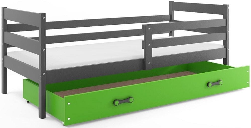eoshop Detská posteľ ERYK 1 80x190 cm, grafitová/zelená (Voľba matraca: Penový matrac)