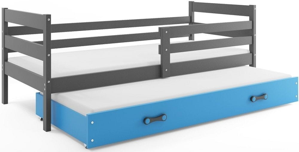 eoshop Detská posteľ s prístelkou ERYK 2 90x200 cm, grafitová/modrá (Voľba matraca: Penový matrac)