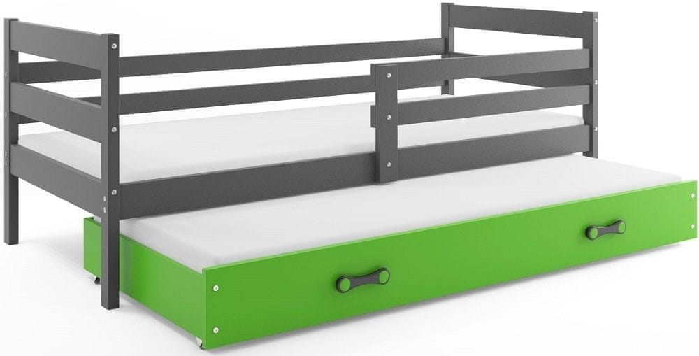 eoshop Detská posteľ s prístelkou ERYK 2 80x190 cm, grafitová/zelená (Voľba matraca: Penový matrac)