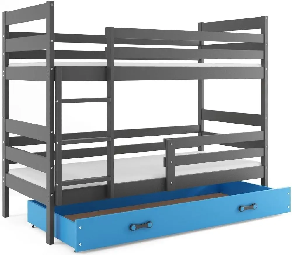 eoshop Poschodová posteľ ERYK 80x160 cm, grafitová/modrá (Voľba matraca: Penový matrac)