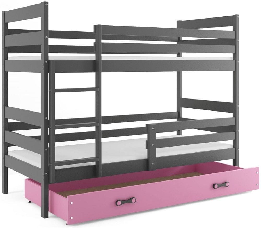 eoshop Poschodová posteľ ERYK 80x160 cm, grafitová/ružová (Voľba matraca: Penový matrac)