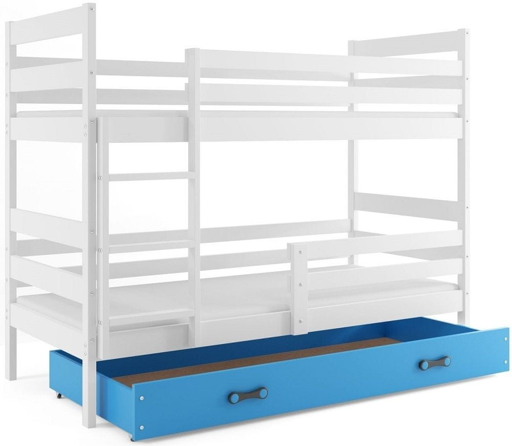 eoshop Poschodová posteľ ERYK 90x200 cm, biela / modrá (Voľba matraca: Penový matrac)