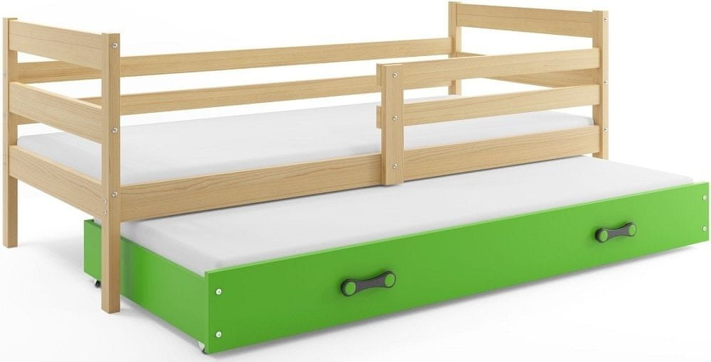 eoshop Detská posteľ s prístelkou ERYK 2 90x200 cm, borovica/zelená (Voľba matraca: Penový matrac)