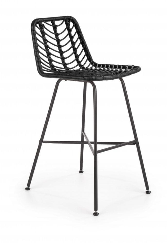 Halmar Ratanová barová stolička H97, čierna, ratan/kov