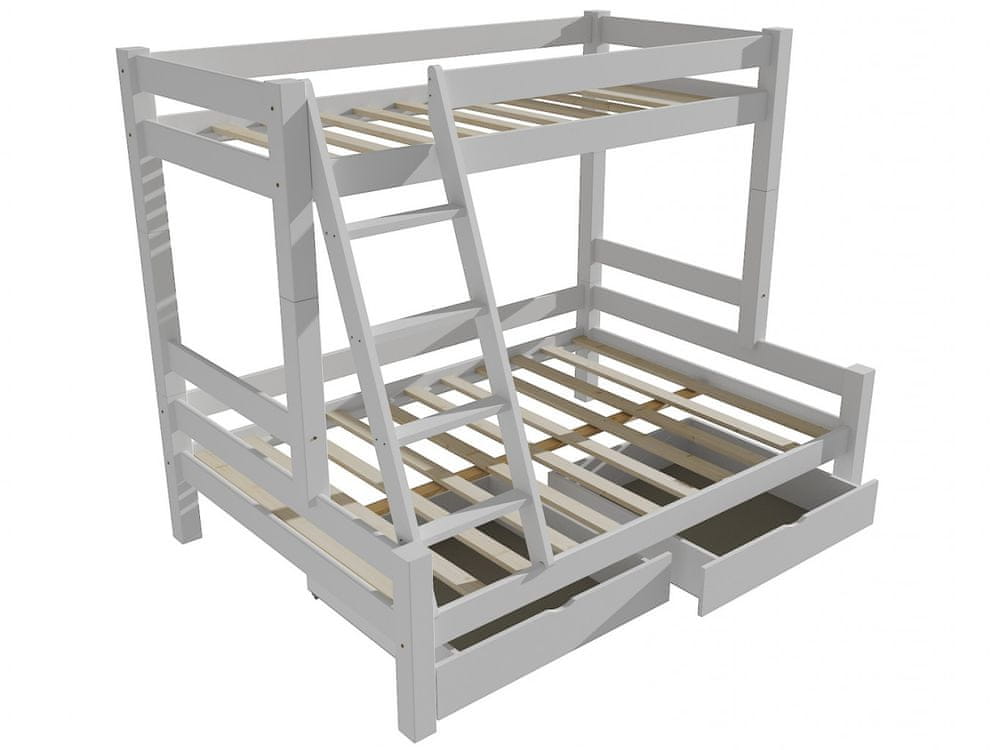 eoshop Poschodová posteľ 8X8 06A, farba biela + zásuvky (Rozmer: 90/120 x 200 cm, Farba dreva: farba biela)