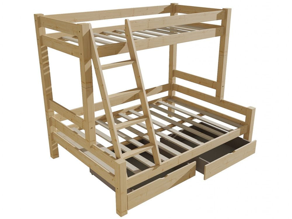 eoshop Poschodová posteľ 8X8 06A, bezfarebný lak + zásuvky (Rozmer: 90/140 x 200 cm, Farba dreva: bezfarebný lak)